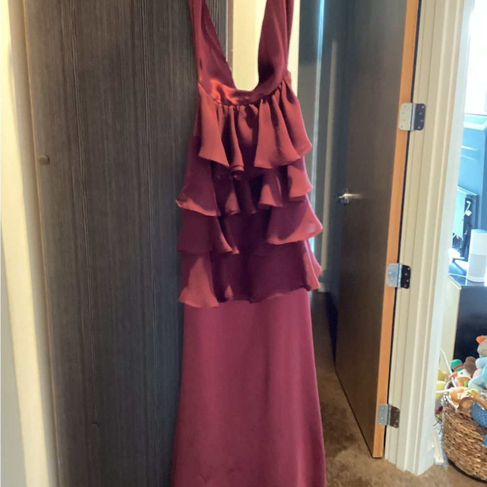 Alice + Olivia Burgundy Ruffle Backless Dress